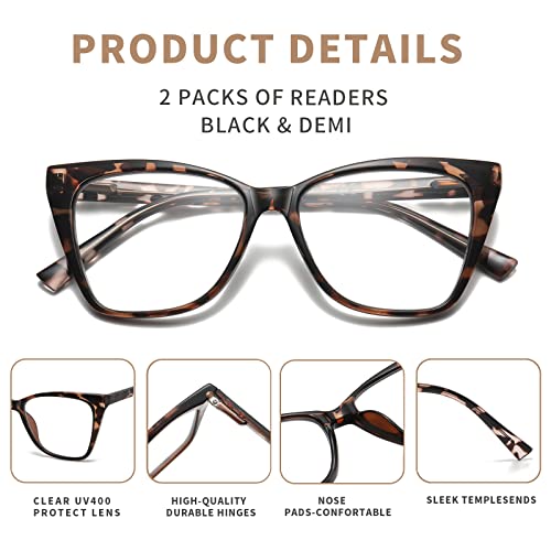 LKEYE Oversized Reading Glasses For Women Cat Eye Computer Blue Light Blocking Reader Stylish Ladies Designer Fashion Large Unbreakable Eyeglasses 2pack Black Leopard LK6042 + 1.50 x - Image 3