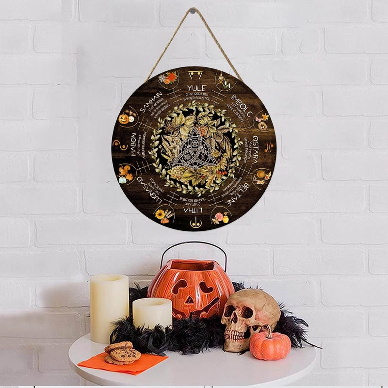 Fenarenes Wheel Year Wood Sign, Sabbats Pagan Witch Sign, Wiccan Holidays, Wicca Calendar, Yule Altar, Celestial Sign, Vintage Christmas Sign,Halloween Decor,Christmas Decor 12x12 Inch - Image 4