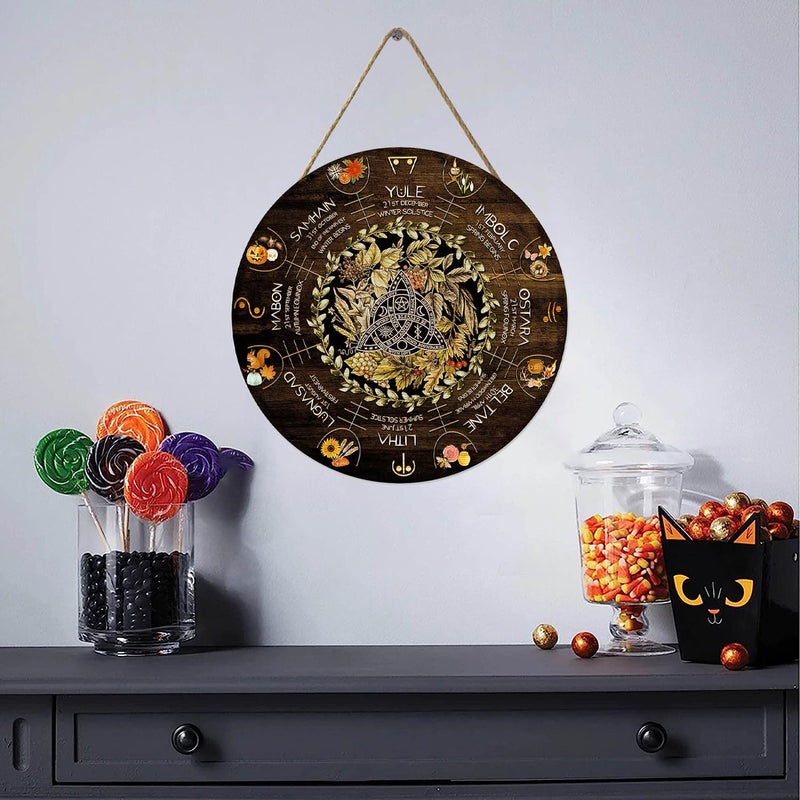Fenarenes Wheel Year Wood Sign, Sabbats Pagan Witch Sign, Wiccan Holidays, Wicca Calendar, Yule Altar, Celestial Sign, Vintage Christmas Sign,Halloween Decor,Christmas Decor 12x12 Inch - Image 3