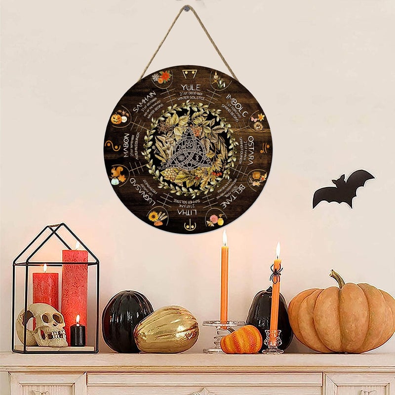 Fenarenes Wheel Year Wood Sign, Sabbats Pagan Witch Sign, Wiccan Holidays, Wicca Calendar, Yule Altar, Celestial Sign, Vintage Christmas Sign,Halloween Decor,Christmas Decor 12x12 Inch - Image 2