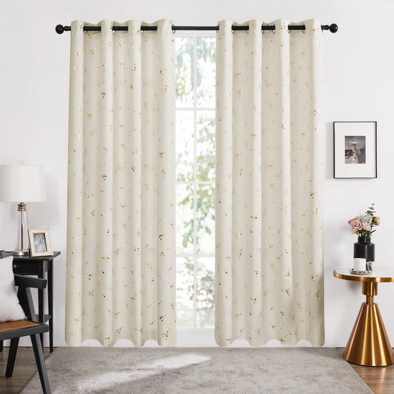 Deconovo Blackout Curtains for Living Room  Curtains 84 Inches Long  Set of 2 - Constellation Pattern Foil Printed Curtain  Light Blocking Curtains (Beige  52 x 84 Inch  2 Panels) - Image 2