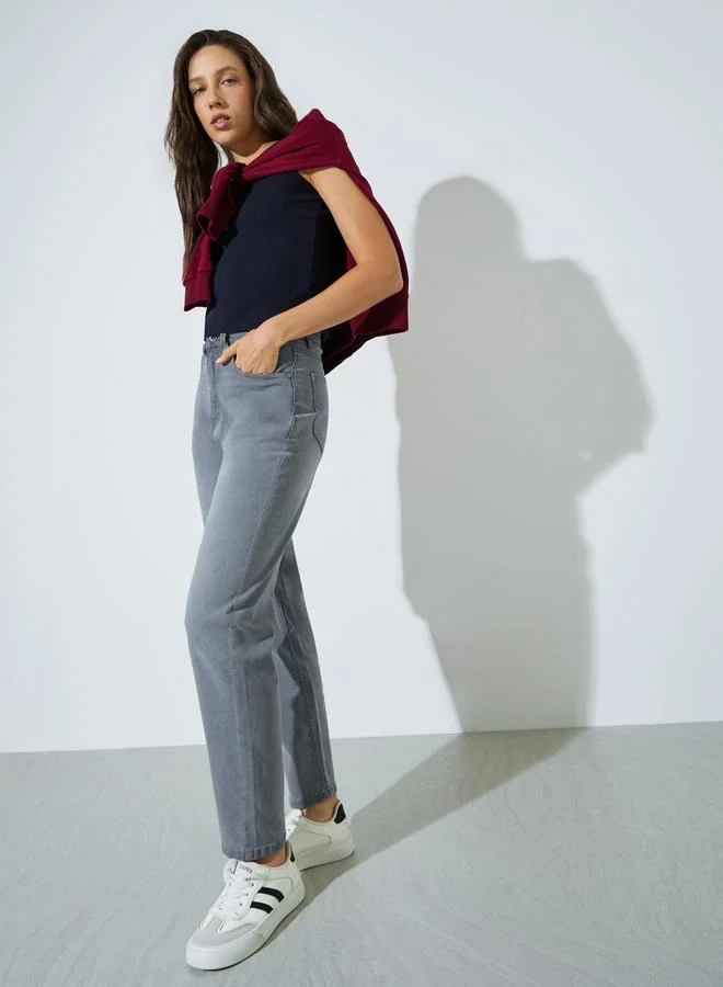 Styli Grey Tapered Fit High Rise Jeans