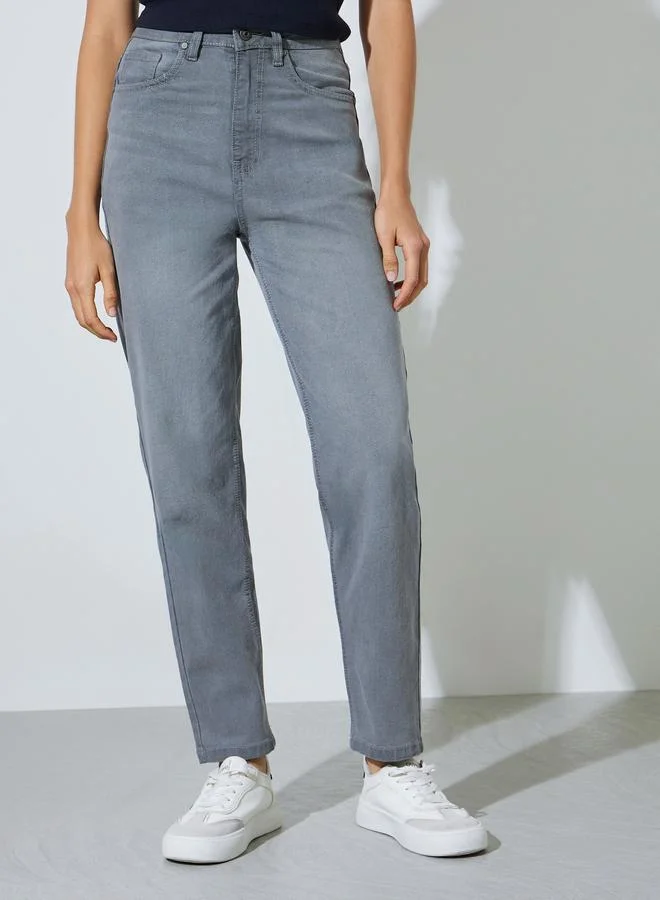 Styli Grey Tapered Fit High Rise Jeans