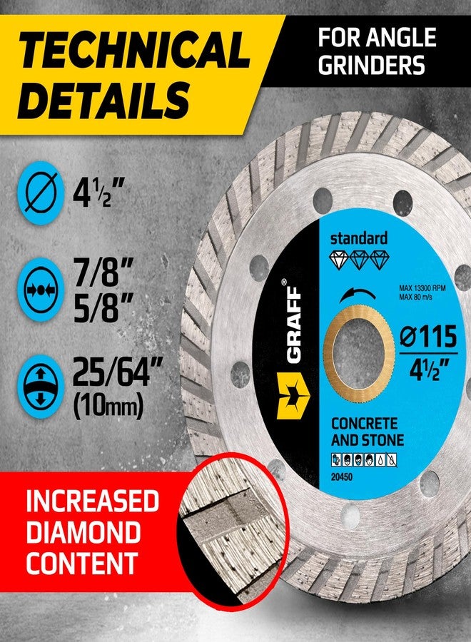 GRAFF 4 1/2 Inch Diamond Cutting Wheel for Angle Grinder Arbor 7/8"-5/8" - Turbo Diamond Blade for Stone, Marble, Granite, Brick, Masonry, Concrete - Diamond Saw Blades GRAFF - Image 3