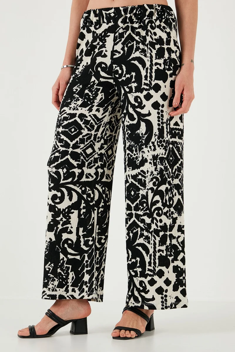 Lela Patterned Standard Fit High Waist Wide Leg Trousers Women's Trousers 5869019