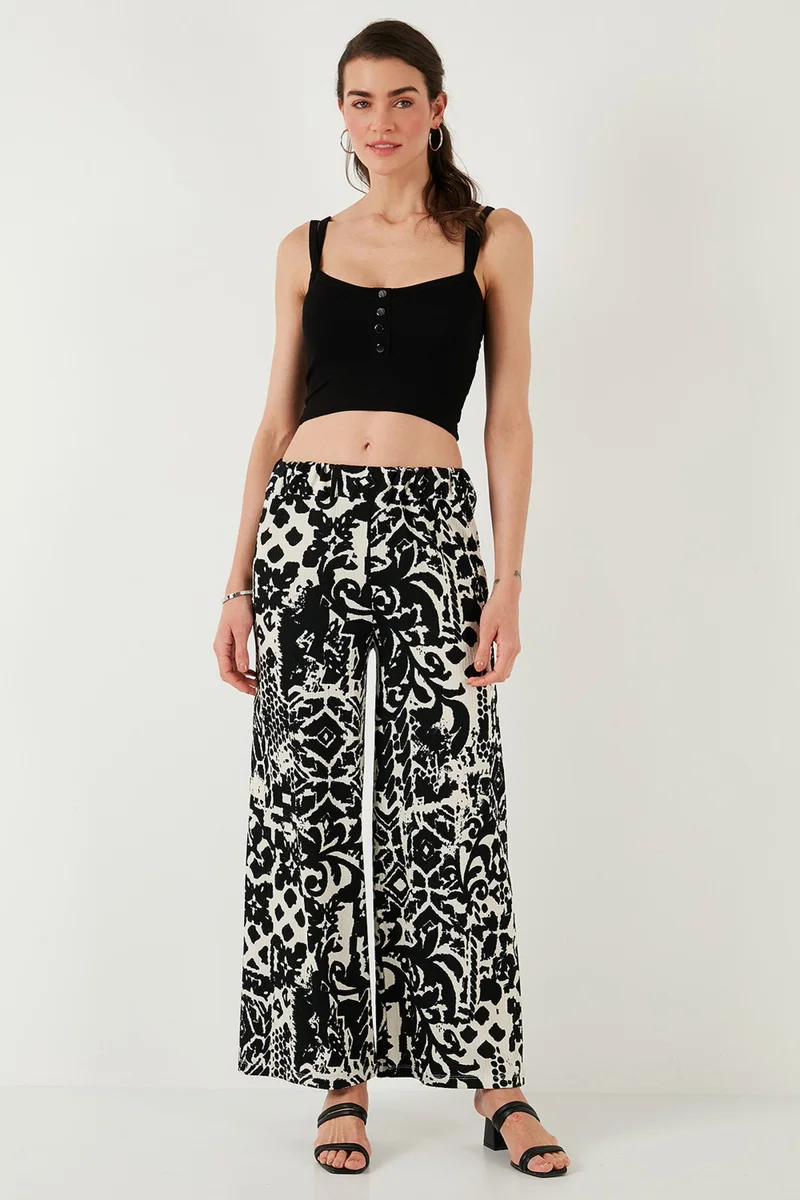 Lela Patterned Standard Fit High Waist Wide Leg Trousers Women's Trousers 5869019