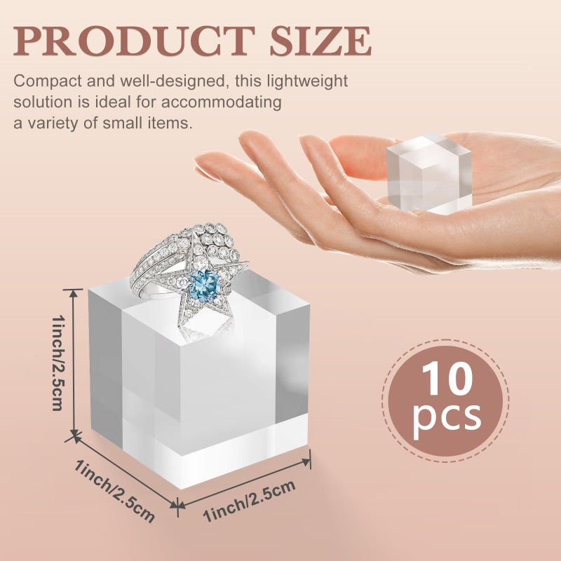SAMYUCHO Acrylic Base 10 Pieces Acrylic Blocks for Display 1 X 1 X 1 Inch Square Riser Display Stands Trophy Base Pedestal Stands Clear Cube for Trophy Jewelry Props Food Party Crafts - Image 3