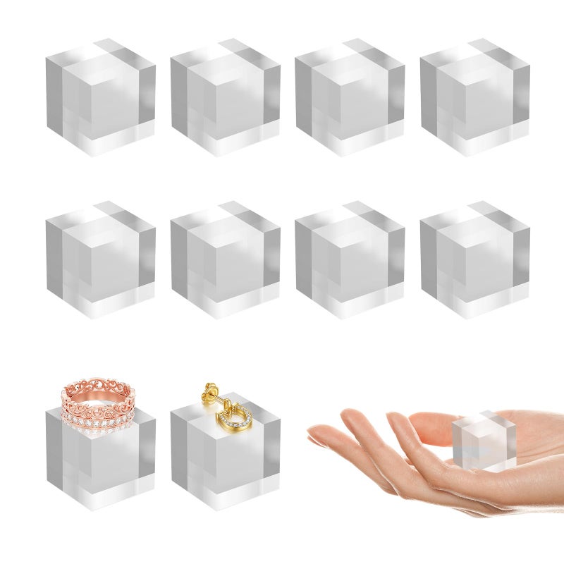SAMYUCHO Acrylic Base 10 Pieces Acrylic Blocks for Display 1 X 1 X 1 Inch Square Riser Display Stands Trophy Base Pedestal Stands Clear Cube for Trophy Jewelry Props Food Party Crafts - Image 1