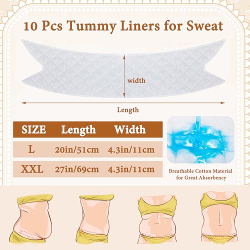 Wesnoy 10 Pcs Tummy Liners for Sweat Rash Cotton Under Belly Sweat Liners Under Belly Absorber Pads Band for Skin Rash(White,XXL) - Image 2