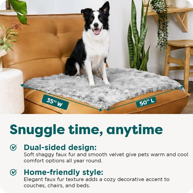 Furhaven Waterproof Throw Blanket for Dogs & Indoor Cats, Washable - Shaggy Plush Calming Long Faux Fur & Velvet Dog Blanket - Mist Gray, Large - Image 4