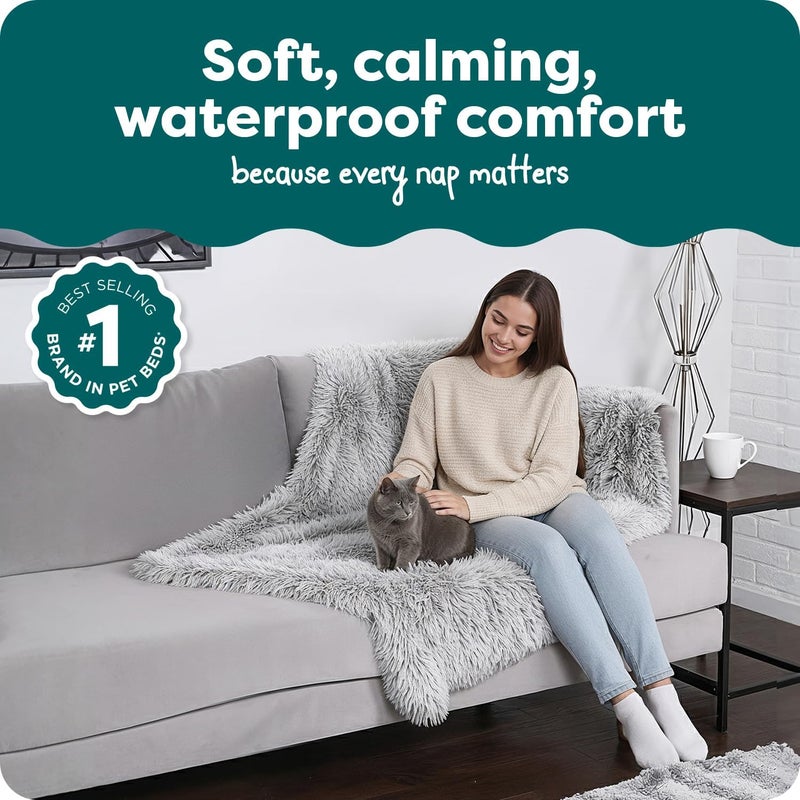 Furhaven Waterproof Throw Blanket for Dogs & Indoor Cats, Washable - Shaggy Plush Calming Long Faux Fur & Velvet Dog Blanket - Mist Gray, Large - Image 3