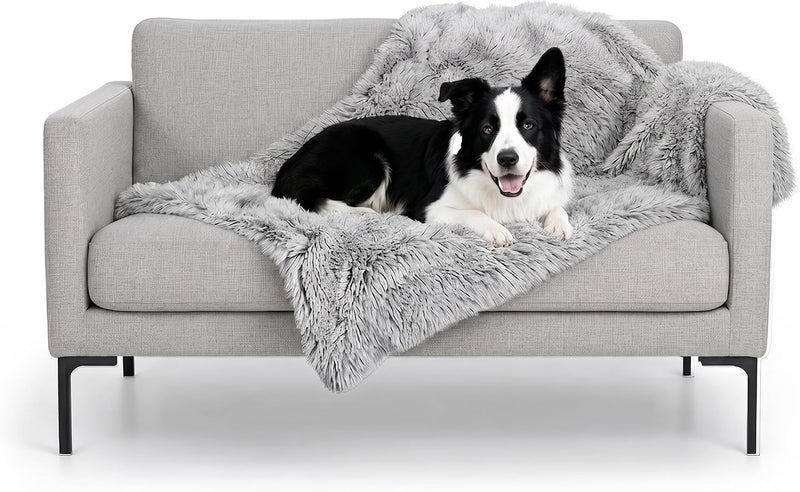 Furhaven Waterproof Throw Blanket for Dogs & Indoor Cats, Washable - Shaggy Plush Calming Long Faux Fur & Velvet Dog Blanket - Mist Gray, Large - Image 1