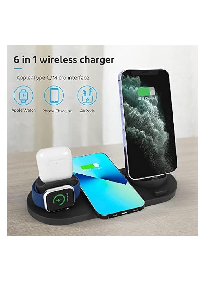 SKY-TOUCH - Wireless Charger Stand,6 in1 Multi-Function Wireless Chargering Station Dock for Apple Watch, AirPods, iPhone Series,Samsung Phone(iWatch Charger Required), USB - Image 1