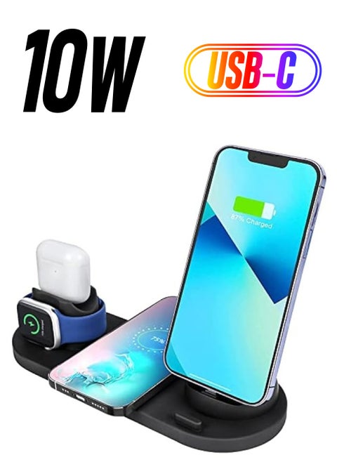 Wireless Charger Stand,6 in1 Multi-Function Wireless Chargering Station Dock for Apple Watch, AirPods, iPhone Series,Samsung Phone(iWatch Charger Required), USB