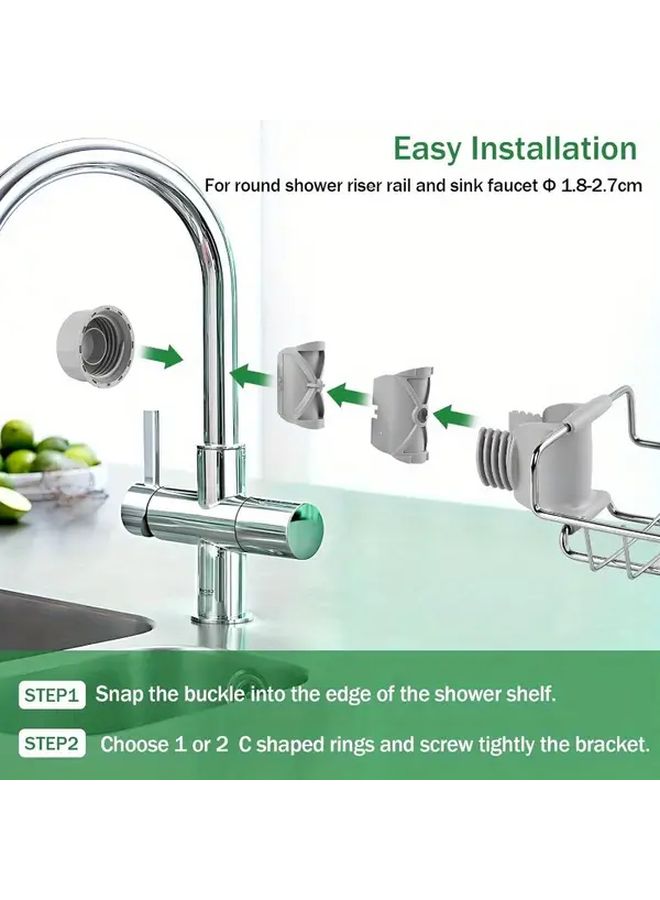No Drill Stainless Steel Shower Caddy Shelf 2 Pcs Rustproof Riser Rail Storage Organizer - Image 5