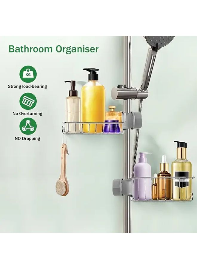 No Drill Stainless Steel Shower Caddy Shelf 2 Pcs Rustproof Riser Rail Storage Organizer - Image 4