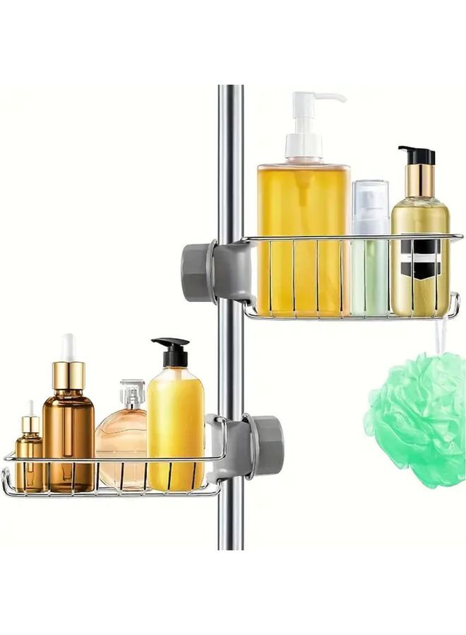 No Drill Stainless Steel Shower Caddy Shelf 2 Pcs Rustproof Riser Rail Storage Organizer - Image 1