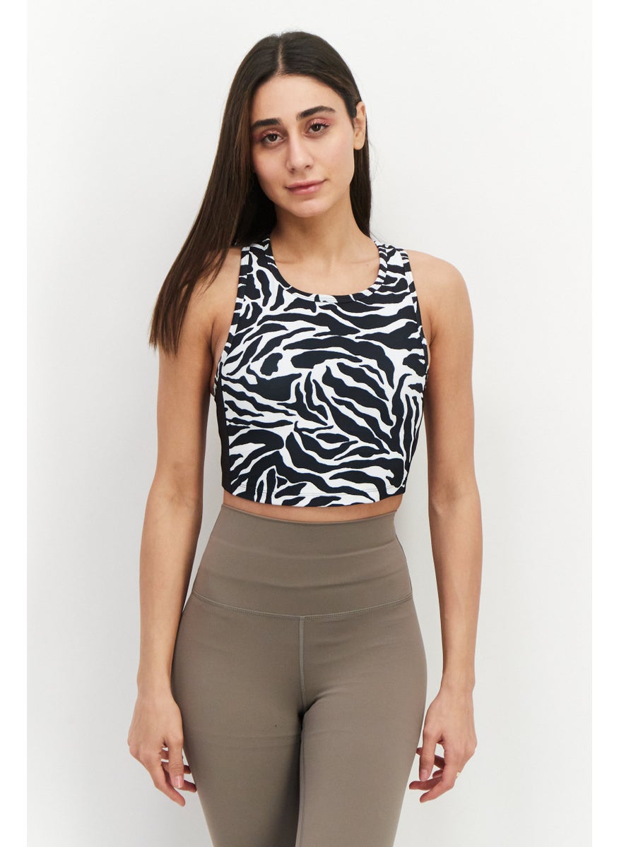 Aqua Women Sportswear Fit Animal Print Training Top, White/Black  - Image 1