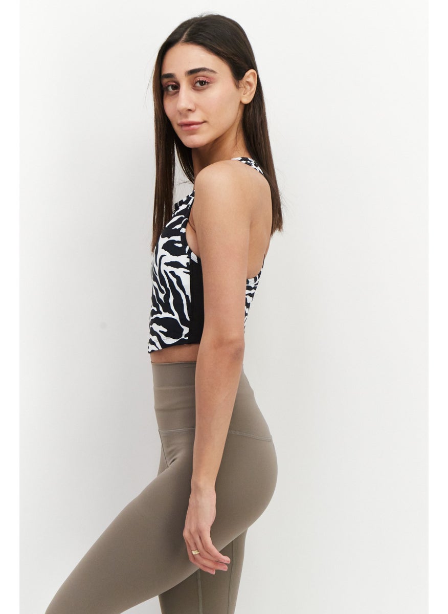 Aqua Women Sportswear Fit Animal Print Training Top, White/Black  - Image 3