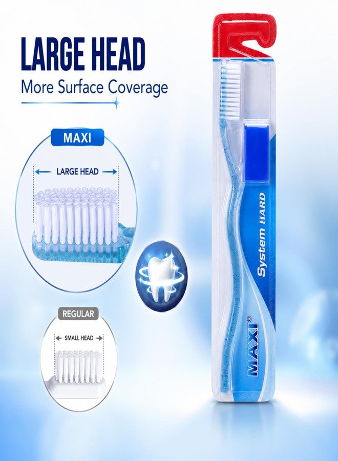 MAXI System Hard Toothbrush for Adults | Deep Plaque & Stain Removal | Anti-Bacterial Travel Cap | Manual Big Head Hard Bristles Tooth Brush | Multicolor Pack of 12 - Image 4