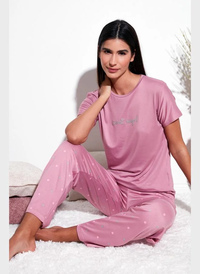 Lela Lela Regular Fit Crew Neck Short Sleeve Pajama Set Women's PAJAMA SET 65750107