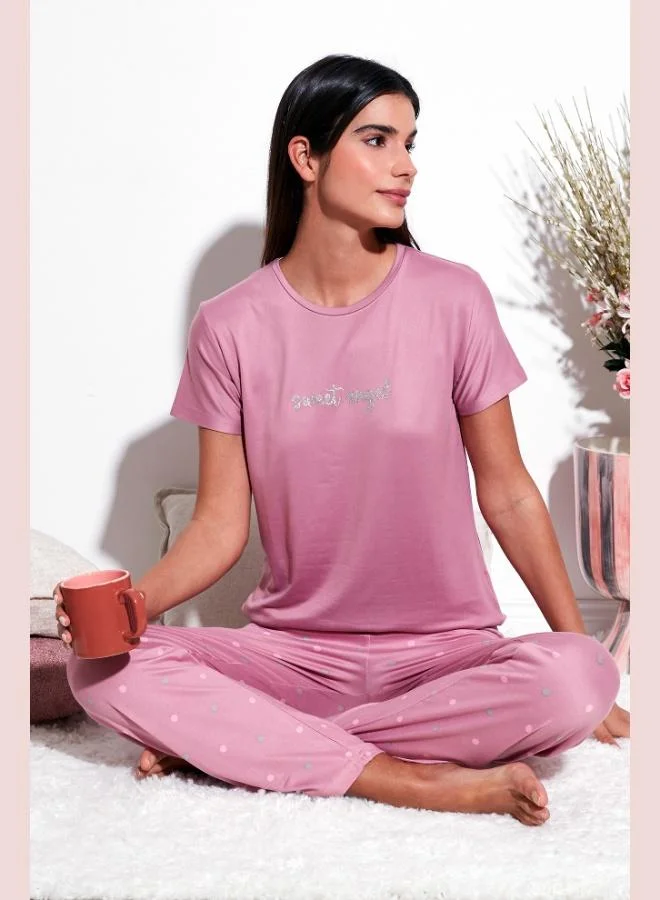 Lela Lela Regular Fit Crew Neck Short Sleeve Pajama Set Women's PAJAMA SET 65750107