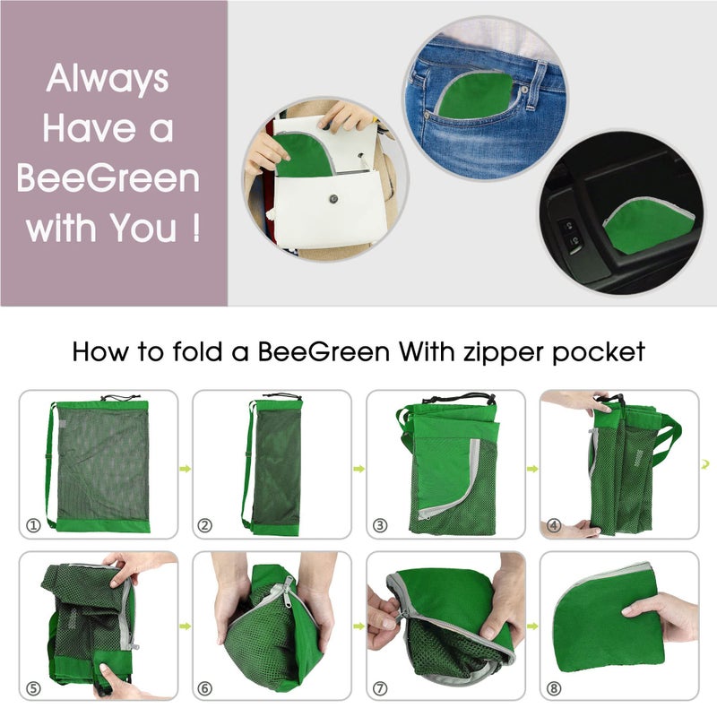 BeeGreen حقيبة بي غرين خضراء بسحاب شبكي كبيرة لحقيبة الشاطئ وحقيبة المسبح W 17.7" X L 25.5" هدايا السباحين معدات السباحة حقيبة رياضية شبكية حقيبة ظهر قابلة للطي قابلة للغسل - Image 4