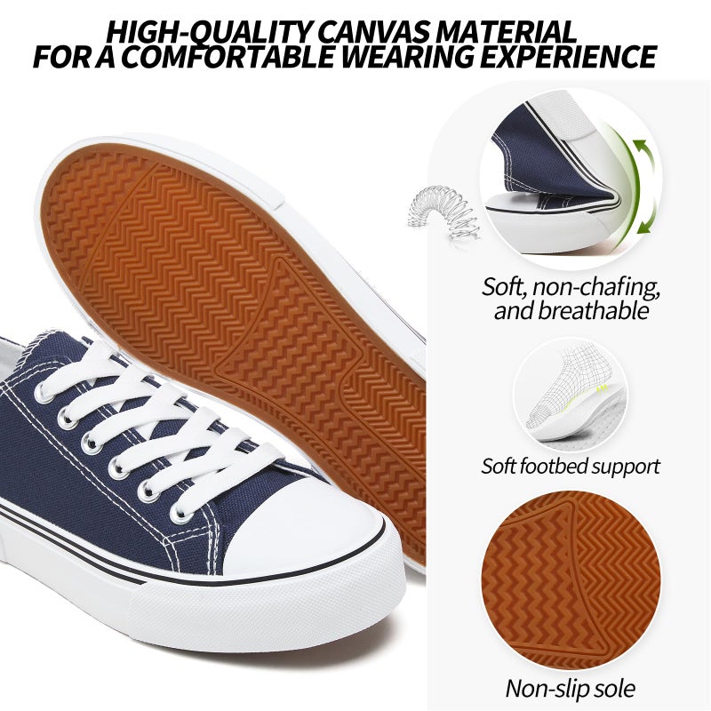 Adokoo Canvas Tennis Shoes For Women Low Top Casual White Navy Sneakers For Women Lace Up Fashion Comfortable Walking Shoes (Navy 10) - Image 2