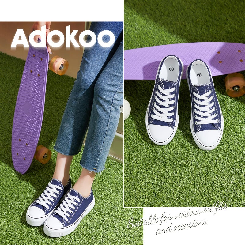 Adokoo Canvas Tennis Shoes For Women Low Top Casual White Navy Sneakers For Women Lace Up Fashion Comfortable Walking Shoes (Navy 10) - Image 4