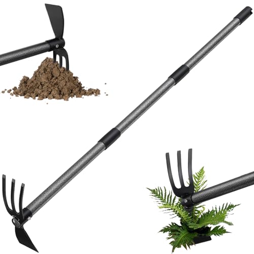 PoPoHoser Garden Hoe Tool, 2-in-1 Heavy Duty Dual-Head Weeding Tool, 45" Adjustable Long Handle Cultivator for Weeding, Tilling, Lawn Yard Flower Bed Gardening Tool - Image 1
