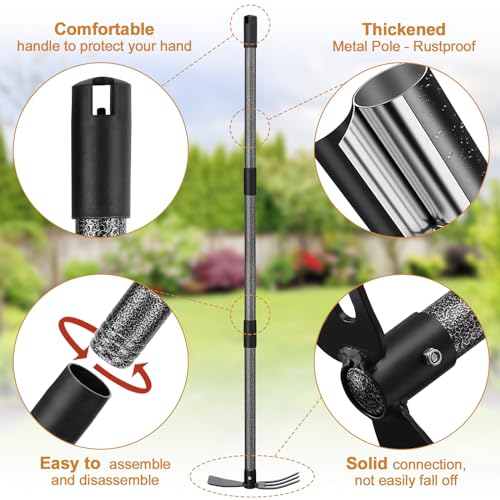 PoPoHoser Garden Hoe Tool, 2-in-1 Heavy Duty Dual-Head Weeding Tool, 45" Adjustable Long Handle Cultivator for Weeding, Tilling, Lawn Yard Flower Bed Gardening Tool - Image 5