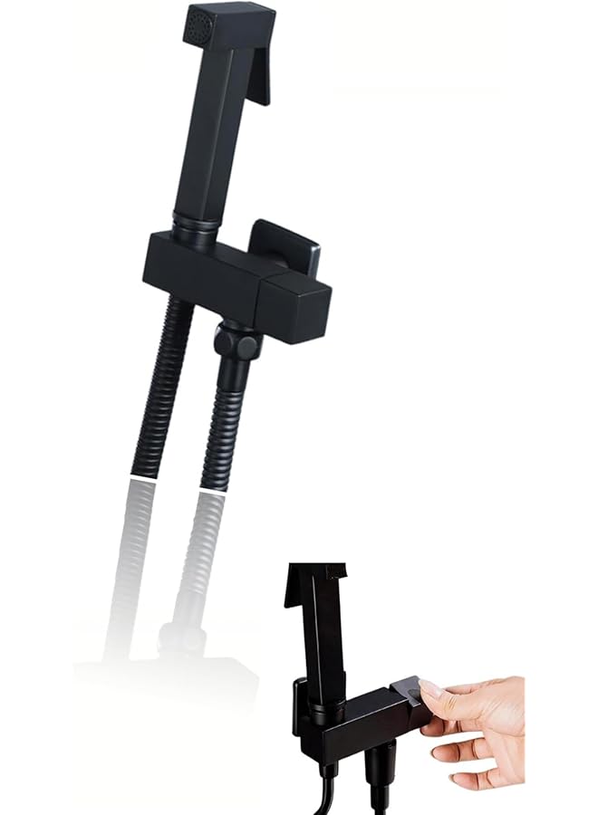 The Bros مجموعة رشاش البيديه المحمول الأسود من ذا بروز - مجموعة حمام نحاسية، مثبتة على الحائط، مقبض واحد، صنبور متعدد الوظائف مع خرطوم مضاد للتسرب - Image 1