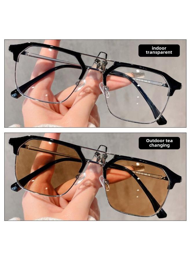 Dui Shuai Half-frame Color-changing Myopia Sunglasses Men's Automatic Photosensitive Sunglasses Anti-ultraviolet Anti-glare Dual-purpose Flat Glasses