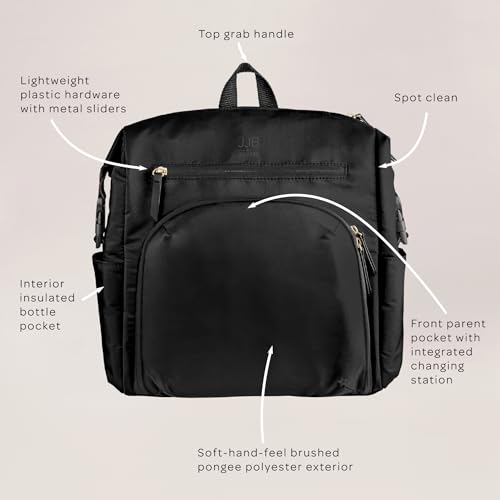 JuJuBe JJB by JuJuBe Modern Diaper Bag Backpack with Portable Changing Pad, Stroller Straps, Large Travel Backpack for Boy or Girl, Carrying Baby Bottles, Wipes, Diapers, Pacifiers, Black, Mother's Day Gift - Image 4