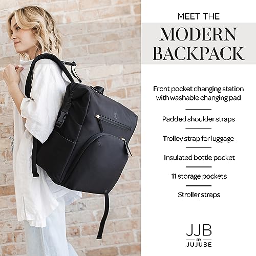 JuJuBe JJB by JuJuBe Modern Diaper Bag Backpack with Portable Changing Pad, Stroller Straps, Large Travel Backpack for Boy or Girl, Carrying Baby Bottles, Wipes, Diapers, Pacifiers, Black, Mother's Day Gift - Image 2