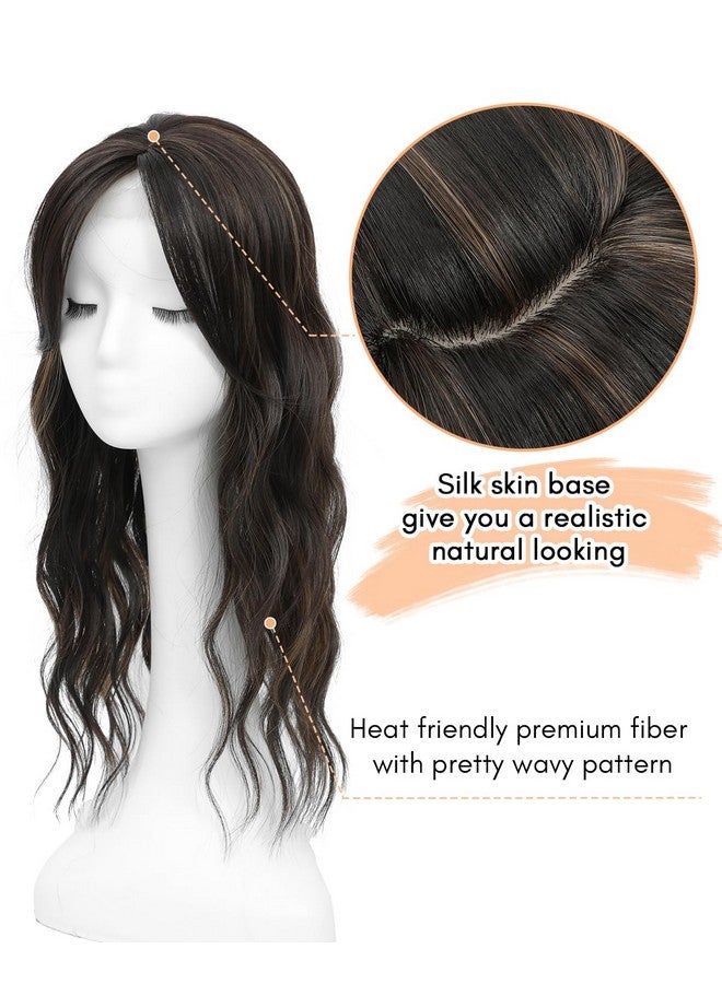 UDU Hair Toppers For Women 20Inch Wavy Hair Toppers For Women Toppers Hair Pieces For Women With Thinning Hair Ombre Highlight Synthetic Wig Clip In Hair Topper Wiglets With Fringe Bang Add Hair Volume - Image 2