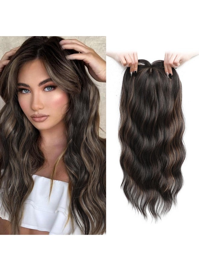 UDU Hair Toppers For Women 20Inch Wavy Hair Toppers For Women Toppers Hair Pieces For Women With Thinning Hair Ombre Highlight Synthetic Wig Clip In Hair Topper Wiglets With Fringe Bang Add Hair Volume - Image 1