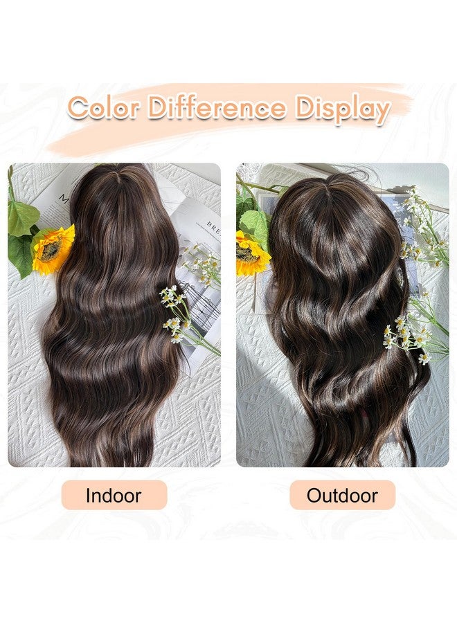 UDU Hair Toppers For Women 20Inch Wavy Hair Toppers For Women Toppers Hair Pieces For Women With Thinning Hair Ombre Highlight Synthetic Wig Clip In Hair Topper Wiglets With Fringe Bang Add Hair Volume - Image 5