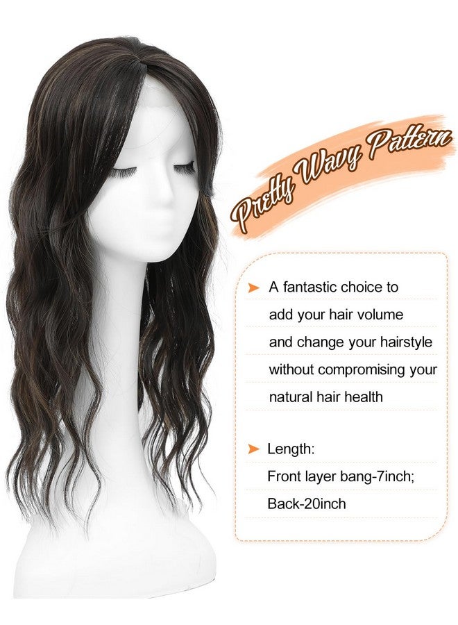 UDU Hair Toppers For Women 20Inch Wavy Hair Toppers For Women Toppers Hair Pieces For Women With Thinning Hair Ombre Highlight Synthetic Wig Clip In Hair Topper Wiglets With Fringe Bang Add Hair Volume - Image 4