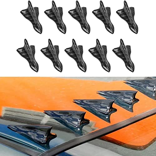 RULLINE Air Vortex Generator Diffuser Shark Fin 10pcs Set Kit Compatible with Spoiler Roof Wing Pointed End Style Carbon Fiber Pattern