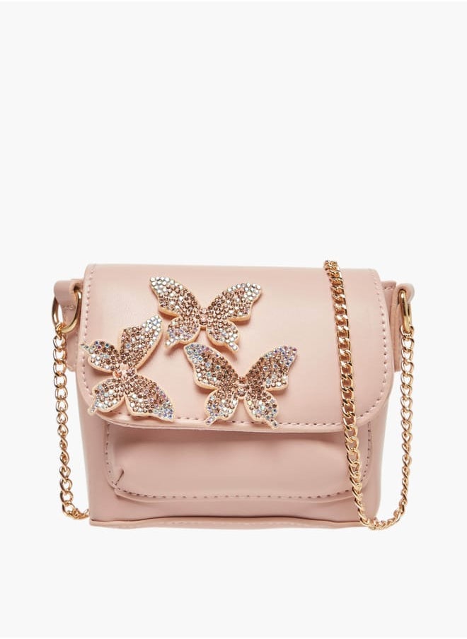 Flora Bella By Shoexpress Girls Butterfly Embellished Crossbody Bag With Chain Strap And Button Closure  - Image 1