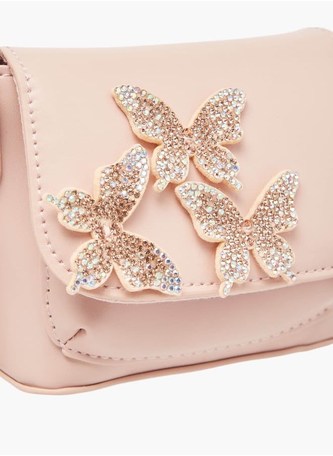 Flora Bella By Shoexpress Girls Butterfly Embellished Crossbody Bag With Chain Strap And Button Closure  - Image 4