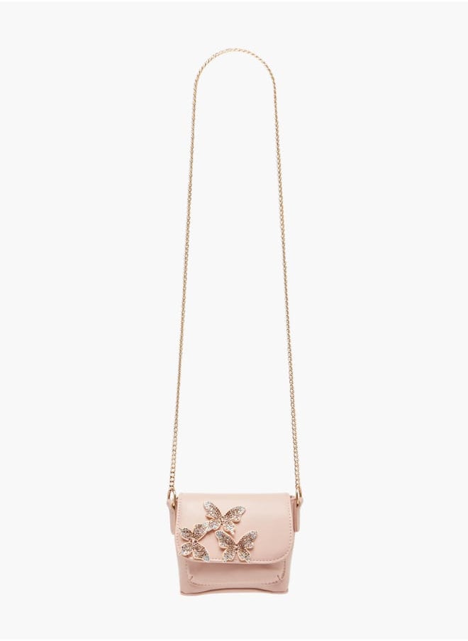 Flora Bella By Shoexpress Girls Butterfly Embellished Crossbody Bag With Chain Strap And Button Closure  - Image 2