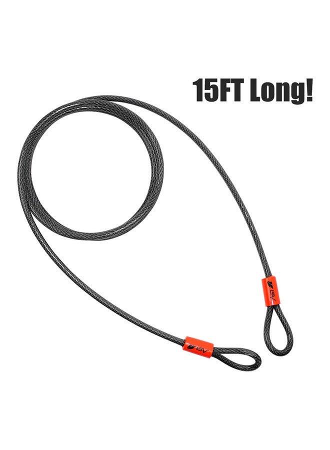 بي في كابل أمان BV عالي التحمل بطول 15 قدمًا مزود بحلقات - كابل فولاذي مضفر مقاوم للقطع بسمك 10 مم (3/8 بوصة) - متعدد الاستخدامات ومقاوم للعوامل الجوية - سلسلة أمان للقفل، وقفل السلسلة، وقفل السلك - Image 3