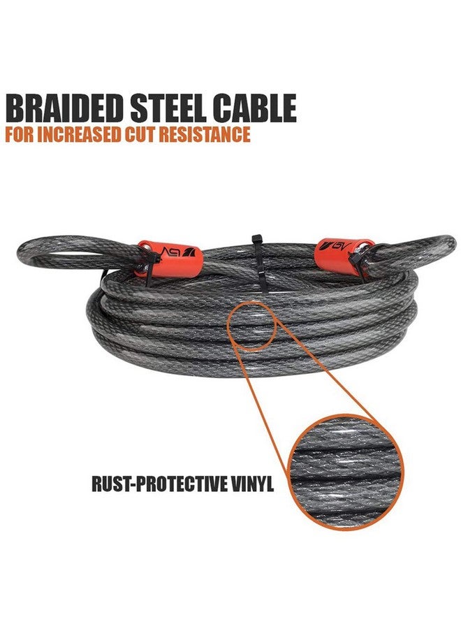 بي في كابل أمان BV عالي التحمل بطول 15 قدمًا مزود بحلقات - كابل فولاذي مضفر مقاوم للقطع بسمك 10 مم (3/8 بوصة) - متعدد الاستخدامات ومقاوم للعوامل الجوية - سلسلة أمان للقفل، وقفل السلسلة، وقفل السلك - Image 4