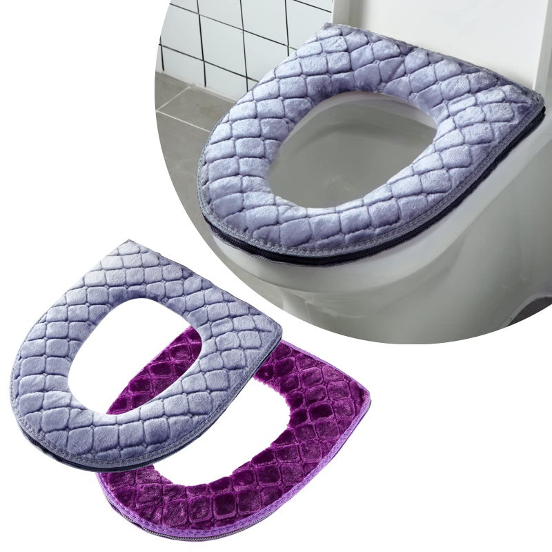 Tegeme Toilet Seat Covers for Bathroom 2 Pieces Toilet Seat Cushion Cover Soft Thicker Warmer Washable Warm Pad Fabric Fluffy with ZipperPlush