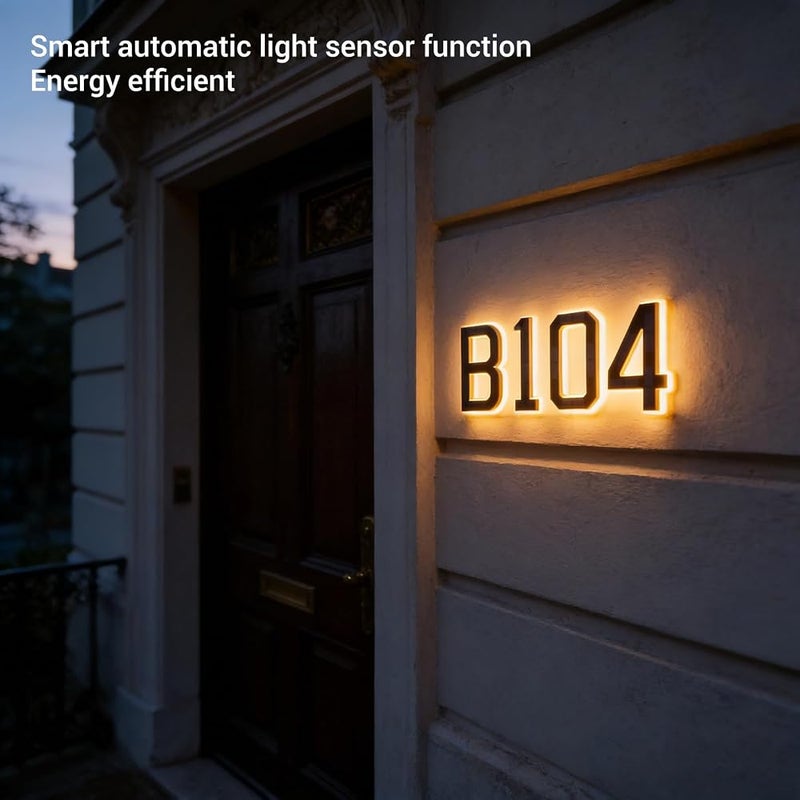 Focket 9 Inch Solar Lighted House Numbers for Outside, Light Up Water Proof LED Address Sign, Personalized Backlit Illuminated Exterior Modern House Numbers for Apartments Hotels - Image 3