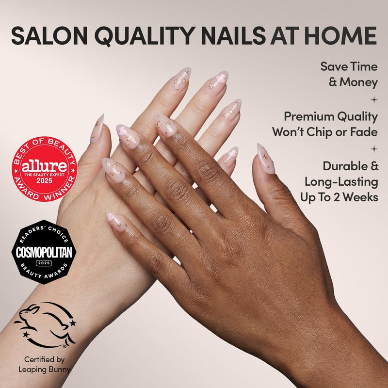 Glamnetic x Hello KittyÂ® and Friends Press On Nails - My Melodyâ„¢ | Short Almond Gold Foil 3D Graphic Fake Nails in a Glossy Finish | 15 Sizes - 30 Nail Kit with Glue - Image 2