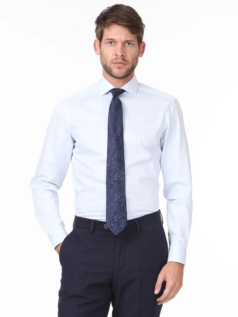 Kip Light Blue Plain Regular Fit Weaving Classical 100% Cotton Shirt