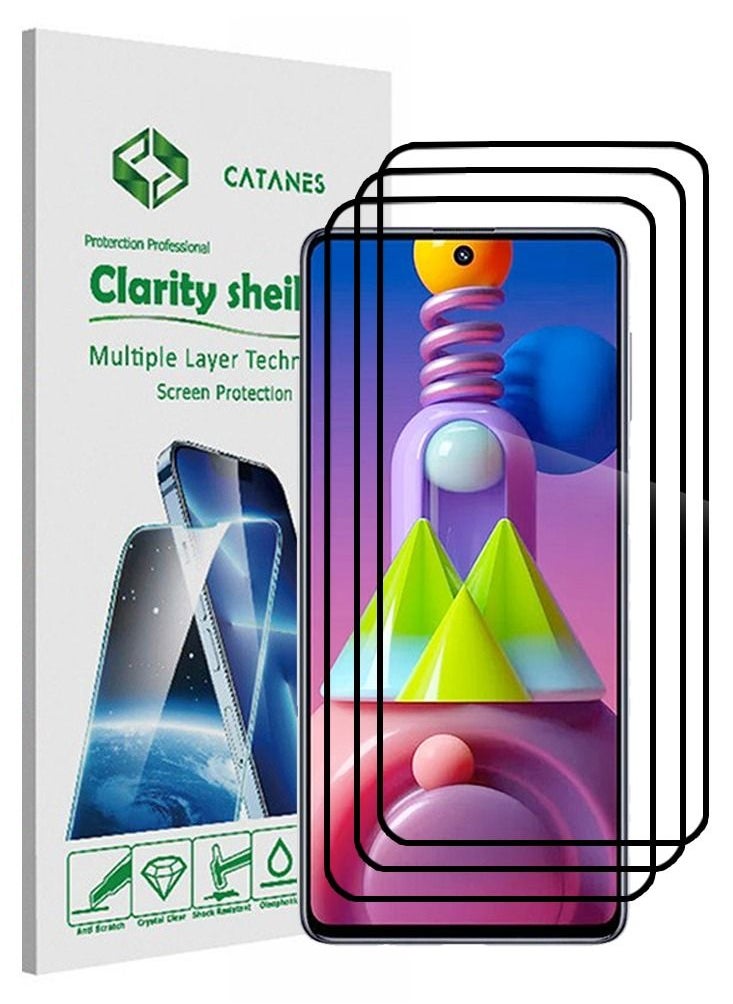 CATANES 3 Pack For Samsung Galaxy M51 Screen Protector Tempered Glass Full Glue Back  - Image 1